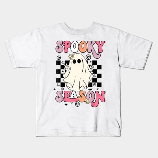 Retro Halloween Cute Ghost Spooky Season Funny Kids T-Shirt